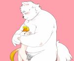  2023 anthro belly big_belly blush canid canine canis domestic_dog duo embrace hi_res hug inunoshippo kemono male mammal overweight overweight_male pink_body pubes size_difference 
