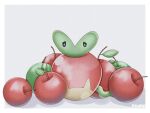  apple applin black_eyes food fruit grey_background highres looking_at_viewer no_humans pokemon pokemon_(creature) rlngo_juice solo 