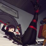  1girl ass bdsm bondage bound bound_ankles bound_legs bound_thighs bound_wrists cad_(caddo) girls&#039;_frontline high_heels highres long_hair looking_at_viewer necktie red_eyes red_necktie restrained solo wa2000_(girls&#039;_frontline) 