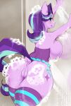  absurd_res anthro anthrofied big_breasts big_butt breasts butt clothing equid equine female friendship_is_magic genitals hasbro hi_res horn kamushek228 legwear looking_at_viewer looking_back looking_back_at_viewer mammal my_little_pony pussy solo starlight_glimmer_(mlp) thigh_highs unicorn 