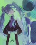  1girl abstract_background aqua_eyes aqua_hair aqua_necktie blue_eyes blue_hair detached_sleeves green_background hatsune_miku highres long_hair necktie nedoco open_mouth petite pink_pupils pleated_skirt shirt sketch skirt sleeveless sleeveless_shirt solo standing thighhighs twintails very_long_hair vocaloid white_shirt 