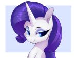  1girl aquaticvibes blue_eyes highres horns long_hair looking_at_viewer my_little_pony my_little_pony:_friendship_is_magic purple_hair rarity simple_background single_horn solo unicorn upper_body 
