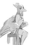  14:17 absurd_res anthro breasts clothed clothing cross fang_(gvh) feathered_wings feathers female goodbye_volcano_high hi_res jewelry necklace no2r0066 pterodactylus pterosaur reptile scalie simple_background small_breasts snoot_game solo wings 