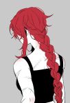  1girl 3cnfw alternate_hairstyle bare_shoulders black_shirt blush braid braided_ponytail facing_away from_behind gebura_(project_moon) grey_background highres lobotomy_corporation long_hair project_moon red_hair scar scar_on_arm shirt sidelocks simple_background solo tank_top upper_body very_long_hair 