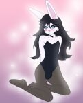  anthro black_clothing black_hair black_legwear blue_eyes bodysuit clothed clothing digital_media_(artwork) fur hair hi_res lagomorph legwear leporid looking_at_viewer male mammal pallid-panda rabbit rodent simple_background skinsuit solo tail tight_clothing white_body 