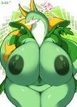  &lt;3 anthro areola big_breasts blush breasts female generation_5_pokemon green_areola green_nipples hi_res huge_breasts looking_at_viewer nintendo nipples nude overweight overweight_anthro overweight_female pokemon pokemon_(species) reptile scalie serperior solo text translated ymbk 