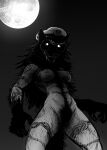  2023 5_fingers anthro breasts canid canine eyewear fangs female fingers full_moon fur glasses hair hi_res hladilnik humanoid_hands mammal marylin_(hladilnik) moon mostly_nude night nipples nude pubes sailor_hat solo teeth tongue were werecanid werecanine werepossum werewolf 