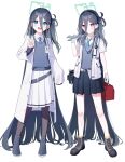  &lt;key&gt;_(blue_archive) 2girls absurdly_long_hair absurdres aris_(blue_archive) black_hairband blue_archive blue_hair blue_necktie blush dark_blue_hair gloves green_halo grey_gloves hairband halo highres jacket lab_coat long_hair long_sleeves looking_at_viewer multiple_girls necktie open_mouth pantyhose ringed_eyes shirt siblings side_ponytail simple_background skirt supersugar sweater toolbox twins v very_long_hair white_background wrench 