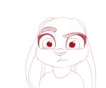  anthro close-up confusion disney ears_down female judy_hopps lagomorph leporid line_art mammal pivoted_ears rabbit simple_background solo spoof_(artist) white_background zootopia 