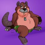  2023 anthro belly big_belly black_nose brok_the_investigator clothing cricetid facial_hair hi_res hubie360 male mammal mature_male muskrat mustache overweight overweight_male purple_background rodent simple_background sitting solo tramp_(brok_the_investigator) underwear 