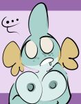  1-upclock 2023 abstract_background anthro big_breasts blue_body blue_nipples blue_scales blue_spots bodily_fluids breasts cheek_fins drooling ellipsis female fin freckles front_view generation_3_pokemon head_fin hi_res kay_(1-upclock) marine mudkip nintendo nipples no_pupils nude open_mouth orange_body orange_cheeks orange_scales pokemon pokemon_(species) purple_background saliva scales scalie simple_background solo speech_bubble spots spotted_body spotted_scales yellow_eyes 