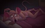  anthro atimon basil_(disney) bed bedroom_eyes brown_body brown_fur disney fur furniture half-closed_eyes lying male mammal mouse murid murine narrowed_eyes nude on_bed on_front rodent seductive solo the_great_mouse_detective 