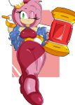  accessory amy_rose anthro bracelet clothing dress eulipotyphlan female footwear fur gloves green_eyes hair_accessory hair_ribbon hammer handwear hedgehog hi_res jewelry johnnylockson mammal pink_body pink_fur ribbons sega shoes smile solo sonic_the_hedgehog_(series) thick_thighs tools wide_hips 