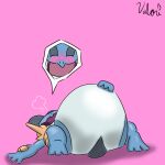  1:1 anthro belly belly_rub big_belly blush exhausted generation_3_pokemon huge_belly lying male nintendo pink_background pokemon pokemon_(species) relaxing satisfied simple_background solo swampert valorious_graham vore 