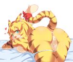  &lt;3 anthro anus blush breasts butt felid female fur genitals green_eyes hair hi_res lalamedli mammal mia_(world_flipper) nude pantherine pussy simple_background solo stripes tail tiger white_background world_flipper yellow_body 