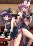  2girls animal_ear_fluff animal_ears blue_eyes breasts double_bun fate/grand_order fate_(series) fox_ears fox_girl fox_tail hair_between_eyes hair_bun hair_ornament highres koyanskaya_(chinese_lostbelt_outfit)_(fate) koyanskaya_(fate) ksfactory large_breasts long_hair looking_at_viewer multiple_girls open_mouth pink_hair purple_hair sidelocks smile tail tamamo_(fate) thighs twintails very_long_hair yang_guifei_(fate) yang_guifei_(second_ascension)_(fate) yellow_eyes 