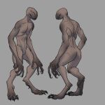  ambiguous_gender anthro athletic bald butt clawed_fingers claws demogorgon digitigrade eyeless featureless_crotch grey_body grey_skin hi_res nude slim solo thecore34 toe_claws 