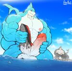  2_penises 5_fingers abs anthro balls biceps big_penis black_and_white_body black_sclera blue_body boat cetacean character_in_background city countershade_torso countershading darkai diphallism dolphin dorsal_fin duo erection fin fingers fish genitals glans glistening glistening_body hi_res holding_boat holding_penis horizontal_diphallism huge_penis kneeling looking_at_another looking_at_genitalia looking_at_own_penis looking_at_penis looking_at_self looking_down looking_down_at_penis macro male male_penetrating male_penetrating_object mammal marine masturbation multi_genitalia multi_penis muscular muscular_anthro muscular_male muscular_thighs nipples object_penetrated object_penetration oceanic_dolphin on_one_knee orca partially_submerged pecs penetration penile penile_masturbation penile_penetration penis shark solo_focus tail toothed_whale vehicle vein veiny_muscles veiny_penis watercraft 