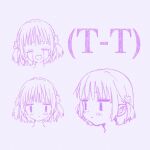  1girl closed_mouth commentary_request crying ega_(ega-519) emoticon expressions hair_ornament jitome light_blush limited_palette looking_at_viewer monochrome open_mouth original portrait purple_theme rabbit_hair_ornament short_hair simple_background t_t two_side_up 