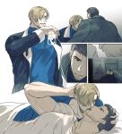  bara black_hair black_jacket blue_shirt brown_hair chris_redfield closed_eyes closed_mouth cup curtained_hair facial_hair french_kiss highres holding holding_cup jacket kiss large_pectorals leon_s._kennedy looking_at_another lying male_focus muscular muscular_male on_side open_clothes open_jacket open_mouth pectorals resident_evil resident_evil_6 shirt short_hair smile tongue tongue_out ugoxqwfqpzfmbu2 yaoi 