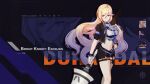  1girl bare_legs belly bianka_durandal_ataegina bianka_durandal_ataegina_(bright_knight:_excelsis) black_jacket black_shorts blonde_hair character_name hand_on_own_hip highres holding holding_polearm holding_weapon honkai_(series) honkai_impact_3rd jacket lance long_hair multicolored_hair navel official_art official_wallpaper polearm shorts smile solo standing streaked_hair very_long_hair weapon 