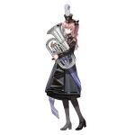  1girl black_dress black_footwear black_hairband black_pantyhose blue_eyes dress epaulettes euphonium expressionless full_body girls&#039;_frontline hair_between_eyes hairband hat hat_feather high_heels highres holding holding_instrument instrument long_hair long_sleeves looking_at_viewer marching_band multicolored_hair nunuan official_alternate_costume official_art pantyhose shako_cap simple_background solo st_ar-15_(breeze_on_a_spring_day)_(girls&#039;_frontline) st_ar-15_(girls&#039;_frontline) standing streaked_hair transparent_background 