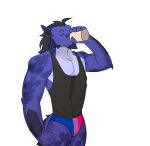  absurd_res alpha_channel anthro athletic athletic_anthro athletic_male beard biped black_clothing black_hair black_shirt black_tank_top black_topwear blue_body clothing container cup cup_in_hand dragon drinking eyes_closed facial_hair hair hi_res horn indigo_body male pre-transformation psych_hydra raised_arm scales sharf shirt simple_background solo standing tank_top topwear transparent_background underwear 