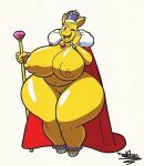  anthro areola big_breasts bracelet breasts cape clothing common_hippopotamus crown female genitals headgear hi_res hippopotamid holding_scepter huge_breasts huge_hips huge_thighs jewelry looking_at_viewer mammal nipples one_eye_closed pussy scepter solo tansau thick_thighs wide_hips yellow_areola yellow_body yellow_eyes yellow_nipples 