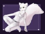  anthro boots breasts canid canine canis clothed clothing digital_media_(artwork) female footwear fur hair mammal pallid-panda simple_background smile solo tail white_body wolf 