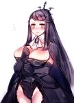  1girl alternate_costume black_hair breasts cameltoe cape corrin_(female)_(fire_emblem) corrin_(female)_(fire_emblem)_(cosplay) corrin_(fire_emblem) cosplay detached_collar fire_emblem fire_emblem_fates large_breasts long_hair mikoto_(fire_emblem) negiwo smile solo swept_bangs 