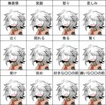  1other :d androgynous ascot brown_shirt colored_skin expression_chart grey_hair houlen_yabusame len&#039;en ling_s medium_hair no_nose open_mouth other_focus recurring_image red_ascot shirt sketch smile translation_request turn_pale white_skin 