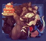  absurd_res bracelet cake canid canine canis collar dessert food hi_res jewelry kidde_jukes male male/male mammal muscular muscular_male renei_(darakroft) simple_background size_difference solo spiked_bracelet spikes tattoo wolf wolffer_(wolfferon) 