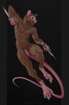  anthro balls black_background dagger flaccid genitals hi_res male mammal melee_weapon murid murine nude open_mouth penis rat rodent scar silgiriya_mantsugosi simple_background solo weapon 