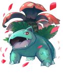  animal_focus bright_pupils claws commentary_request highres looking_at_viewer no_humans nostrils open_mouth petals pokemon pokemon_(creature) red_eyes simple_background solo teo_(telo_ruka) tongue venusaur white_background white_pupils 