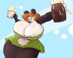  absurd_res alcohol anthro bear beer beer_mug beverage big_breasts breasts brown_hair cleavage cleavage_overflow clothed clothing dividedwreck dress female giant_panda green_eyes hair hi_res huge_breasts lilly_(dividedwreck) mammal oktoberfest smile solo thick_thighs 