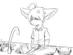  4:3 annoyed anthro clothed clothing cross-popping_vein dishes front_view hi_res kuttoyaki male monochrome mouth_closed obscured_eyes simple_background sink solo 