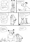  2023 4_toes 5_fingers anthro barefoot bernielover bernielover&#039;s_college_au blush breasts canid canine claws clothed clothing comic dialogue disney duo english_text fangs feet female finger_claws fingers fox fur hi_res judy_hopps lagomorph leporid male male/female mammal monochrome nick_wilde rabbit shirt smile speech_bubble t-shirt tail tail_motion tailwag teeth text toes topwear zootopia 