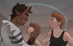  absurd_res arm_wrestling demon duo gesture ginger handshake hi_res human humanoid juckxony jux(juckxony) male male/male mammal russian size_difference slavic thorby_(juckxony) 