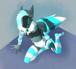  absurd_res anthro clothing diaper footwear girly headphones hi_res legwear lonegreenorcacalf machine male protogen sitting socks solo stockings tail voicemod voicemod_protogen 