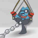  2d_animation animated arms_tied blue_body blue_eyes blue_fur blush blush_lines bound collar egg_bulge egg_insertion fan_character frame_by_frame fur fusion generation_4_pokemon grey_body grey_fur hanging_by_arms hanging_by_feet legs_tied loop male male/male motion_tweening nintendo pokemon pokemon_(species) pokemon_fusion riolu rioni semi-anthro simple_background tagme tail tail_motion zorio 