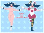  absurd_res angie_imagines anthro blue_hair clothing dark_sclera fan_character fool&#039;s_hat frilly generation_1_pokemon generation_4_pokemon genitals hair hat headgear headwear hi_res hybrid jester jester_outfit lopunny male mr._mime nintendo nipples nude penis pink_body pink_cheeks pink_nipples pokemon pokemon_(species) ruff ruff_(clothing) solo 