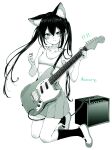  animal_ears blush cat_ears character_name collarbone dated greyscale guitar hamao instrument k-on! long_hair looking_at_viewer monochrome nakano_azusa plectrum shoes simple_background skirt smile socks speaker sports_bra twintails white_background 