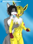  anthro blonde_hair duo eeveelution female generation_1_pokemon hair hi_res jolteon joselyn_(spikethefurry) kissing male male/female nintendo nude pokemon pokemon_(species) red_eyes sex spike_(spikethefurry) spike_the_furry yellow_body 