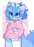  &lt;3 &lt;3_eyes anthro big_tail biped blue_body blue_fur blue_hair breasts cheek_tuft chompyboo clothed clothing collar eyewear facial_tuft female fur glasses hair heart_hair_accessory hi_res hoodie legwear open_mouth pink_clothing pink_collar pink_hoodie pink_topwear prick_ears small_wings solo standing star_hair_accessory tail thigh_highs topwear tuft white_bow white_clothing white_legwear white_thigh_highs wings 