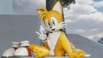  16:9 3d_(artwork) anthro balls blender_(software) canid canine clothing digital_media_(artwork) erection feet foot_fetish foot_focus fox fur genitals gesture hi_res looking_at_viewer male mammal miles_prower penis sega smile solo sonic_the_hedgehog_(series) tail twintails3d v_sign widescreen 