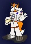  anthro armor astronaut backpack boots canid canine clothing colored_sketch footwear fox fur gesture happy headgear helmet hi_res holding_object looking_at_viewer male mammal muddy_(artist) muddy_(muddy) name_tag orange_body orange_fur orange_stripes patch_(fabric) signature simple_background sketch smile smiling_at_viewer solo space spacesuit standing stripes waving waving_at_viewer 