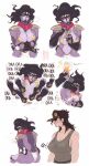  2girls armor black_hair black_nails blue_eyes breasts cleavage colored_skin covered_nipples dirtyfox911911 fingerless_gloves genderswap genderswap_(mtf) gloves glowing_nipples hat headband highres jacket jacket_removed jojo_no_kimyou_na_bouken knee_pads kujo_jotaro large_breasts loincloth long_hair multiple_girls pauldrons punching purple_skin rapid_punches shaded_face shoulder_armor single_pasty star_platinum stardust_crusaders tank_top 