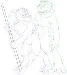  2015 4_fingers 4_toes anthro bedroom_eyes bone_club brother_(lore) brother_and_sister_(lore) claws dnd_homebrew dolk duo feet female finger_claws fingers flat_chested green_lines hand_on_shoulder horn incest_(lore) kobold line_sketch looking_back male male/female mca_jabberwocky musclegut narrowed_eyes nude purple_lines raised_tail rezzic scales scalie seductive sibling_(lore) simple_background sister_(lore) smile standing tail toes white_background 