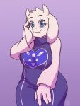  anthro bovid breasts caprine clothed clothing deathzera deltarune female goat hand_on_face hi_res looking_at_viewer mammal overweight slightly_chubby smile solo toriel undertale undertale_(series) 