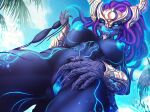  anthro areola aurelion_sol_(lol) big_breasts blue_body breasts claws crossgender curvy_figure dragon female frevilisk genitals hair league_of_legends navel nipples non-mammal_breasts one_eye_closed presenting presenting_pussy pussy riot_games scalie smile smiling_at_viewer solo tail thick_thighs 